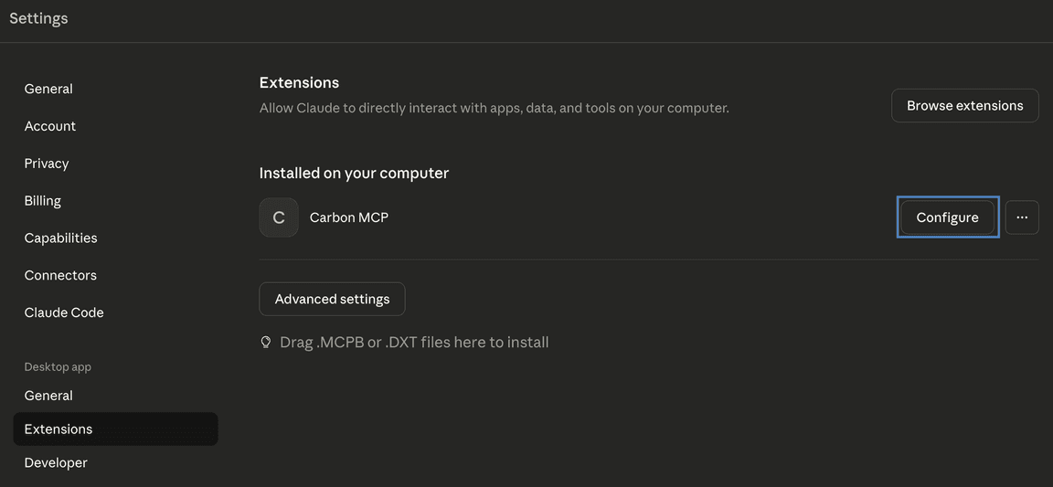 Carbon MCP Claude Desktop extension
