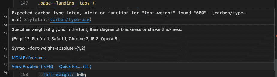 Linter error popup